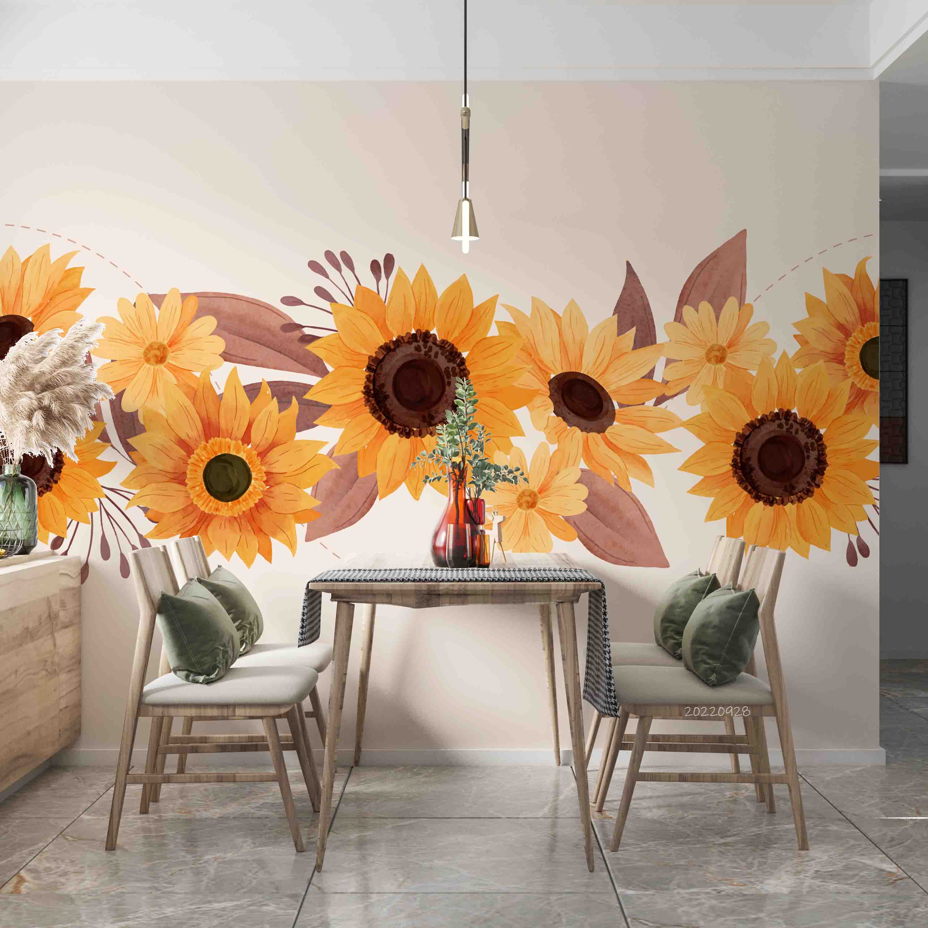 3D Beautiful Watercolor Sunflower Border Wall Mural Wallpaper GD 3397- Jess Art Decoration