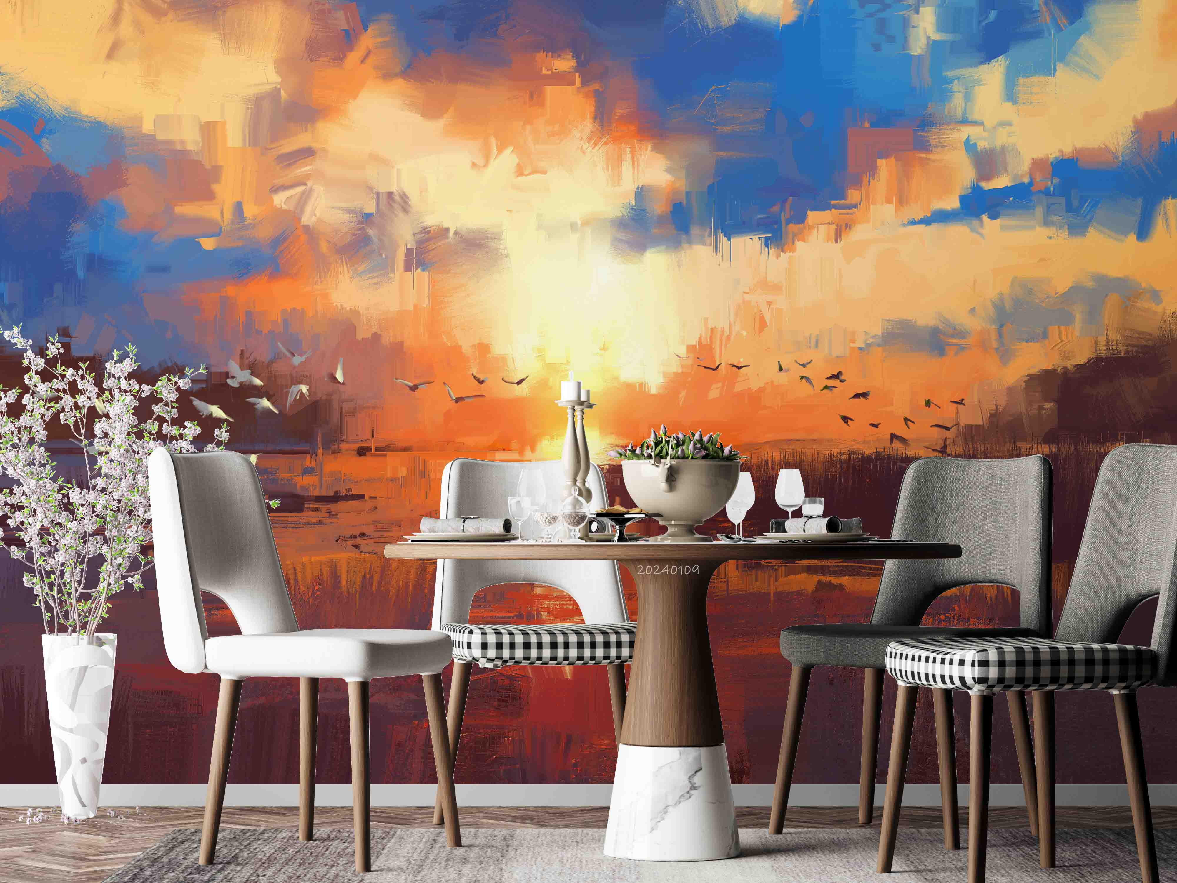 3D Sea Mew Sea Sunrise Cloud Grass Wall Mural Wallpaper YXL 95