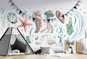 3D Animal Starfish Coral Sea Horse Octopus Shell Wall Mural Wallpaper YXL 18