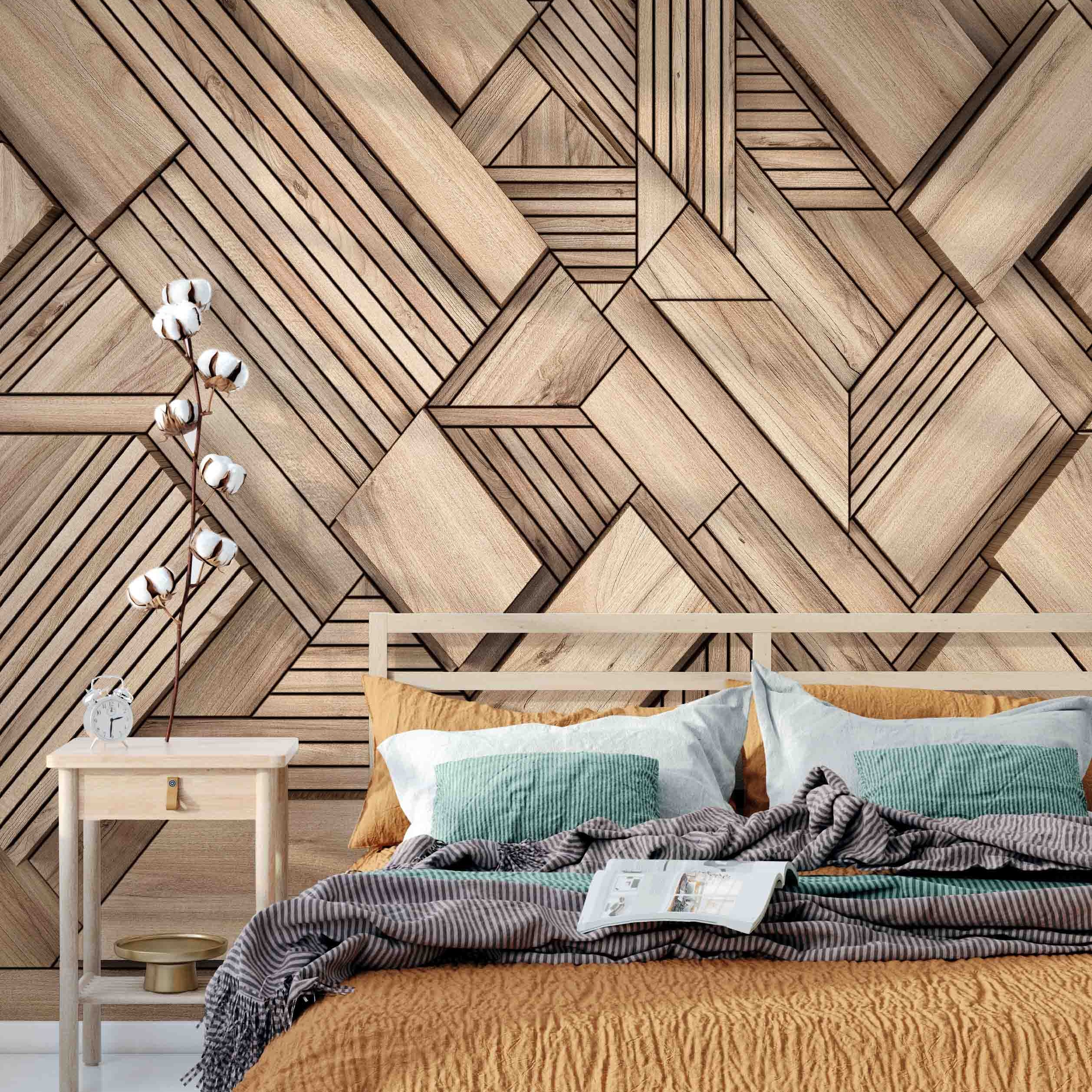 3D Wood Strip Pattern 3D wood strip geometric pattern wall mural wallpaper for bedroom - view 2