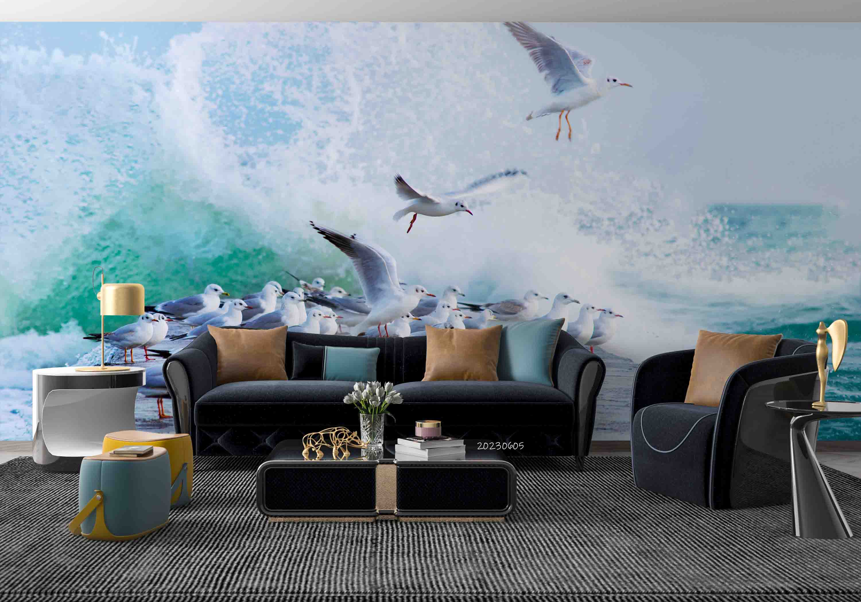3D Animal Sea Mew Ocean Spindrift  Rock Wall Mural Wallpaper YXL 20- Jess Art Decoration