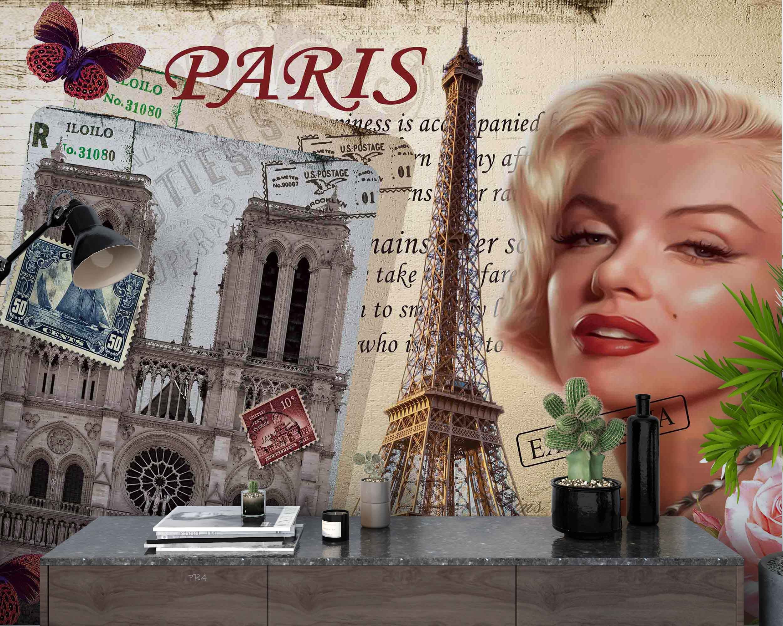 3D Vintage Movie Star Paris retro movie star Paris collage wall mural wallpaper for living room - view 4