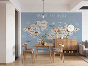 3D World Map Cartoon Animals Wall Mural Wallpaper GD 3684- Jess Art Decoration