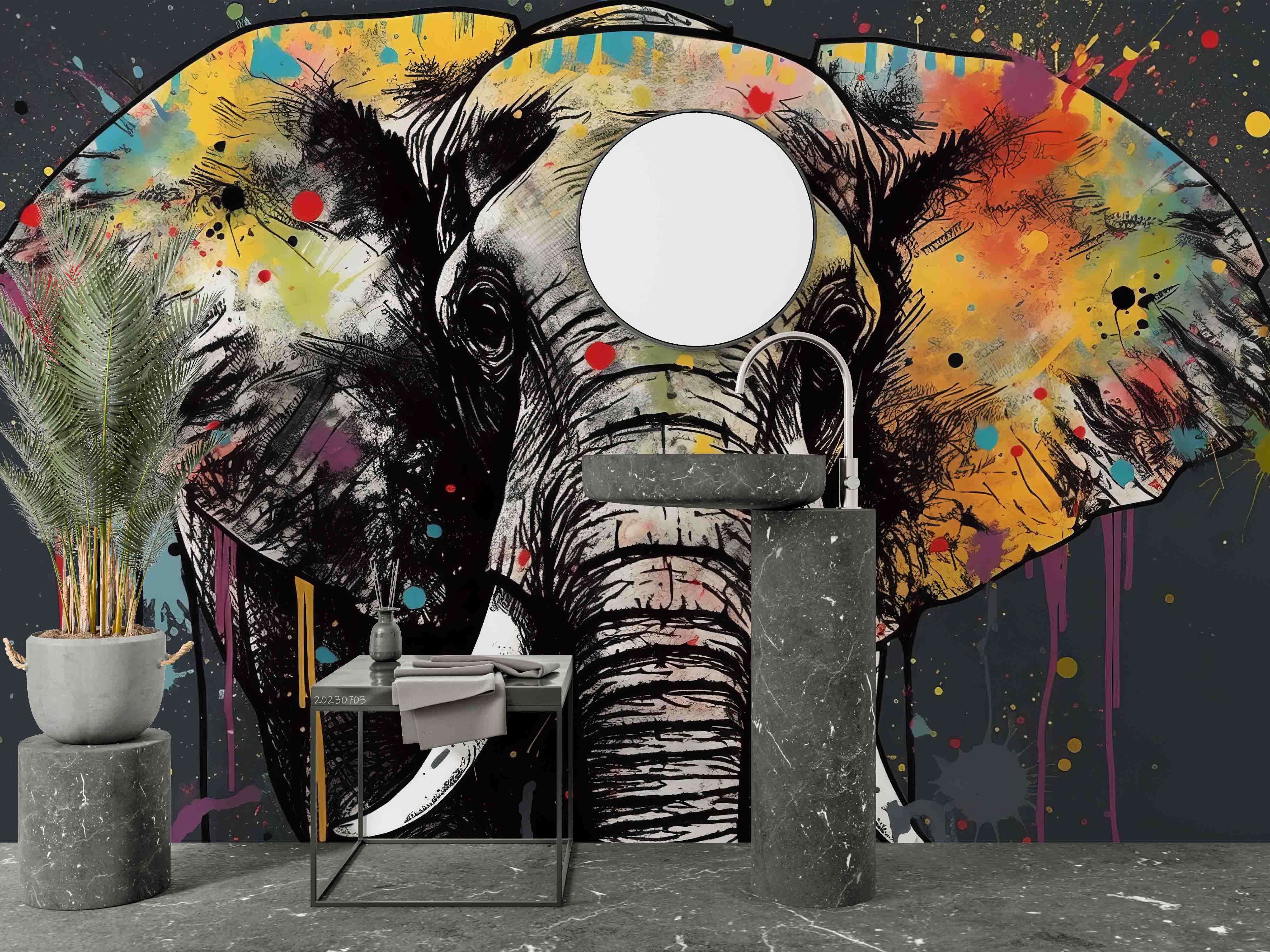 3D Animal Elephant Colours Wall Mural Wallpaper YXL 1837