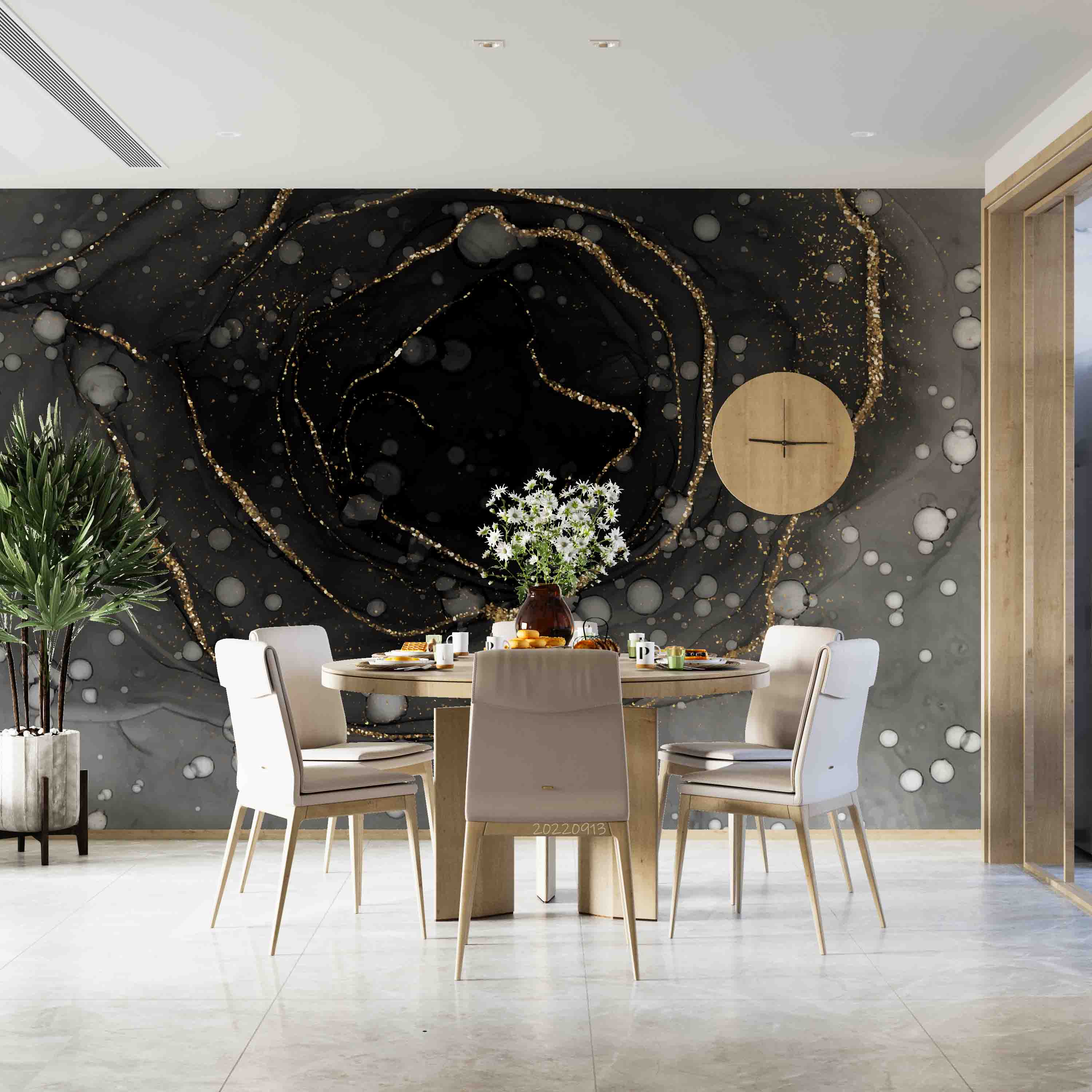 3D Black Gold Marble luxury black marble texture wall mural wallpaper for bedroom - view 4