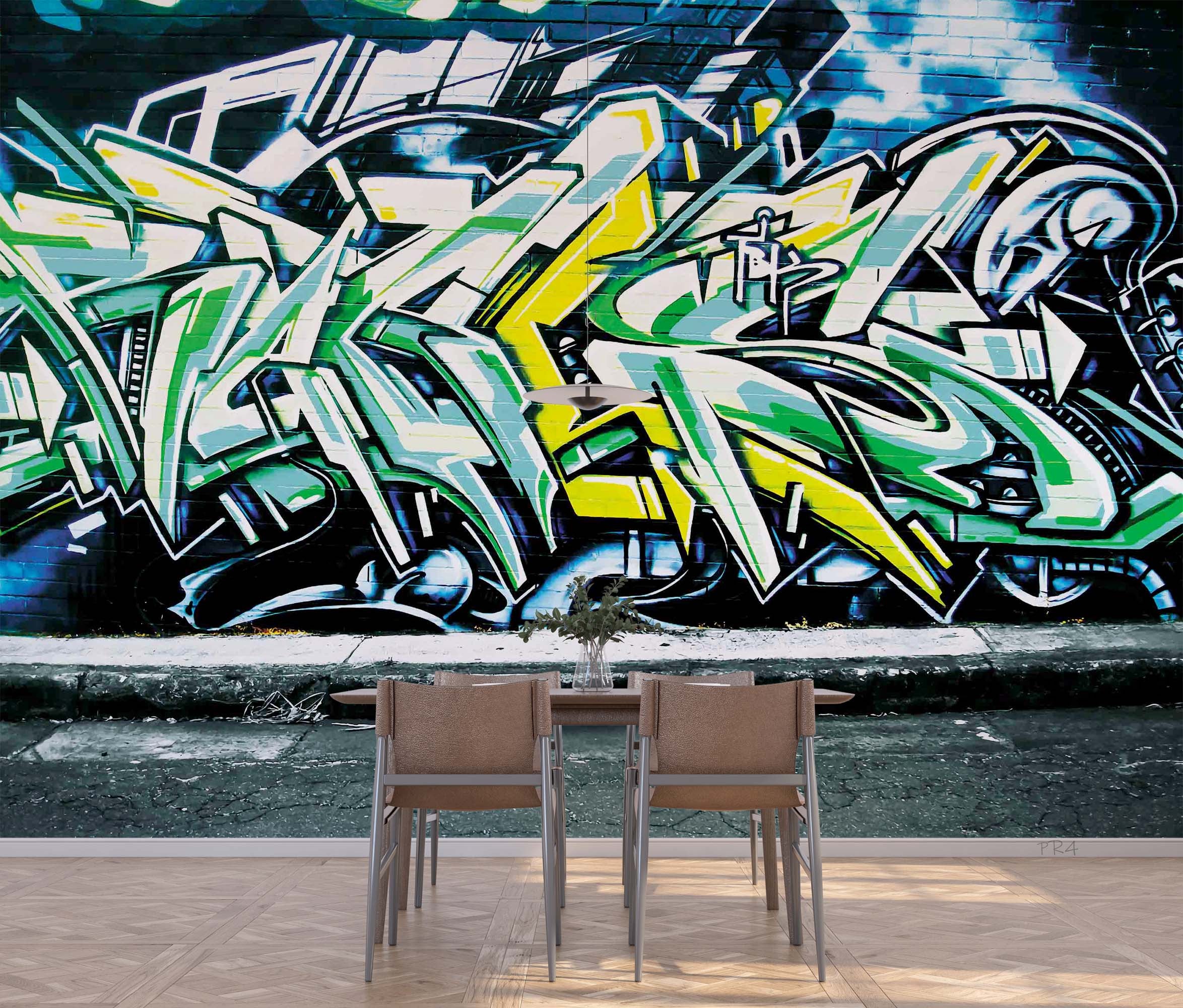 Graffiti Letter Blue Brick Wallpaper typography graffiti wall mural for teen room or studio - view 4