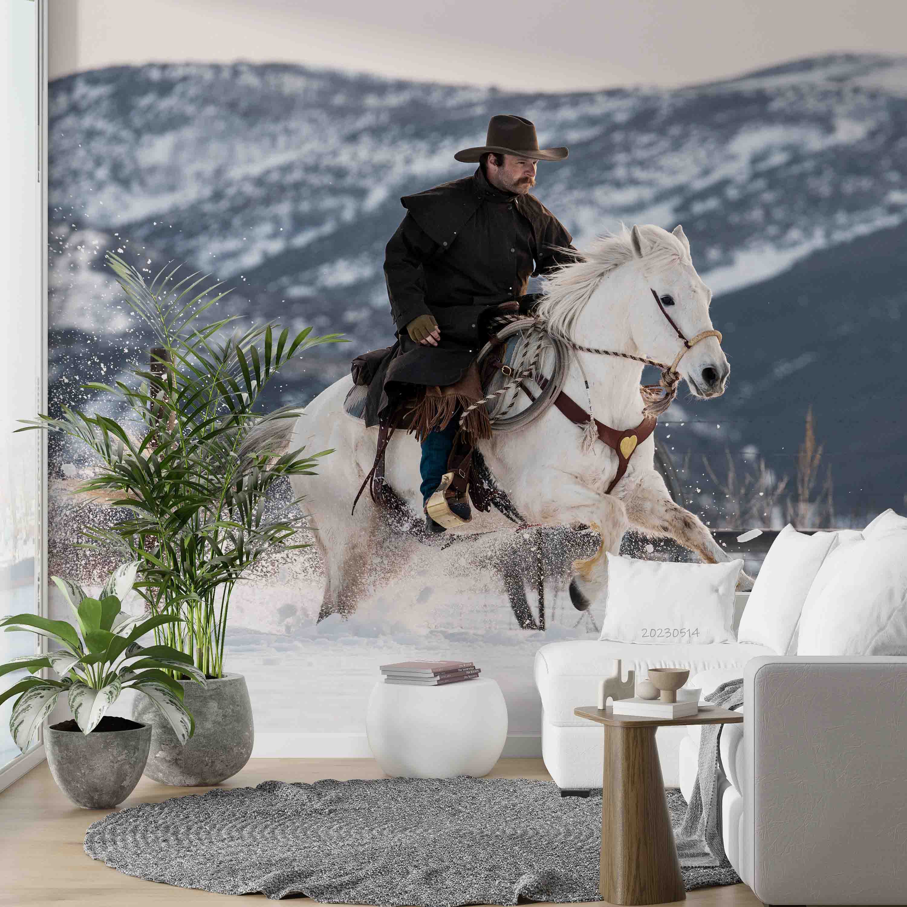 3D Cowboy Horse Mountain Snow Wall Mural Wallpaper GD 5318- Jess Art Decoration