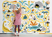 3D Cartoon Tropical Plant Volcano Dinosaur Maze Wall Mural Wallpaper GD 4573- Jess Art Decoration