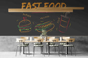 3D Hamburger Drinks Letter Hot Dog Buns Black Wall Mural Wallpaper YXL 253