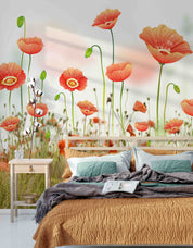 3D Yellow Poppy Meadow bright poppy flower field wall mural wallpaper for bedroom - view 5