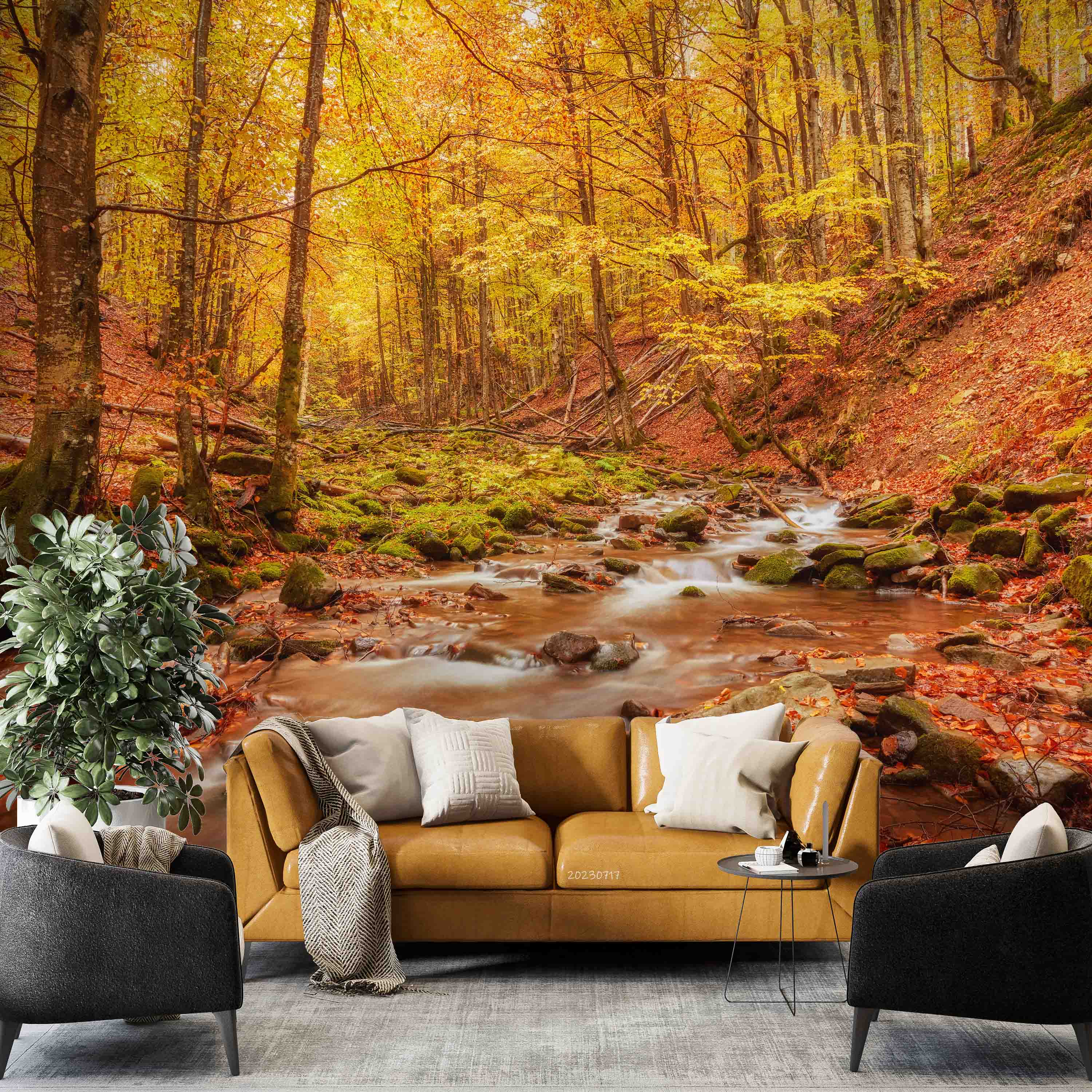 3D Forest Brook Autumn Landscape Wall Mural Wallpaper JN 368
