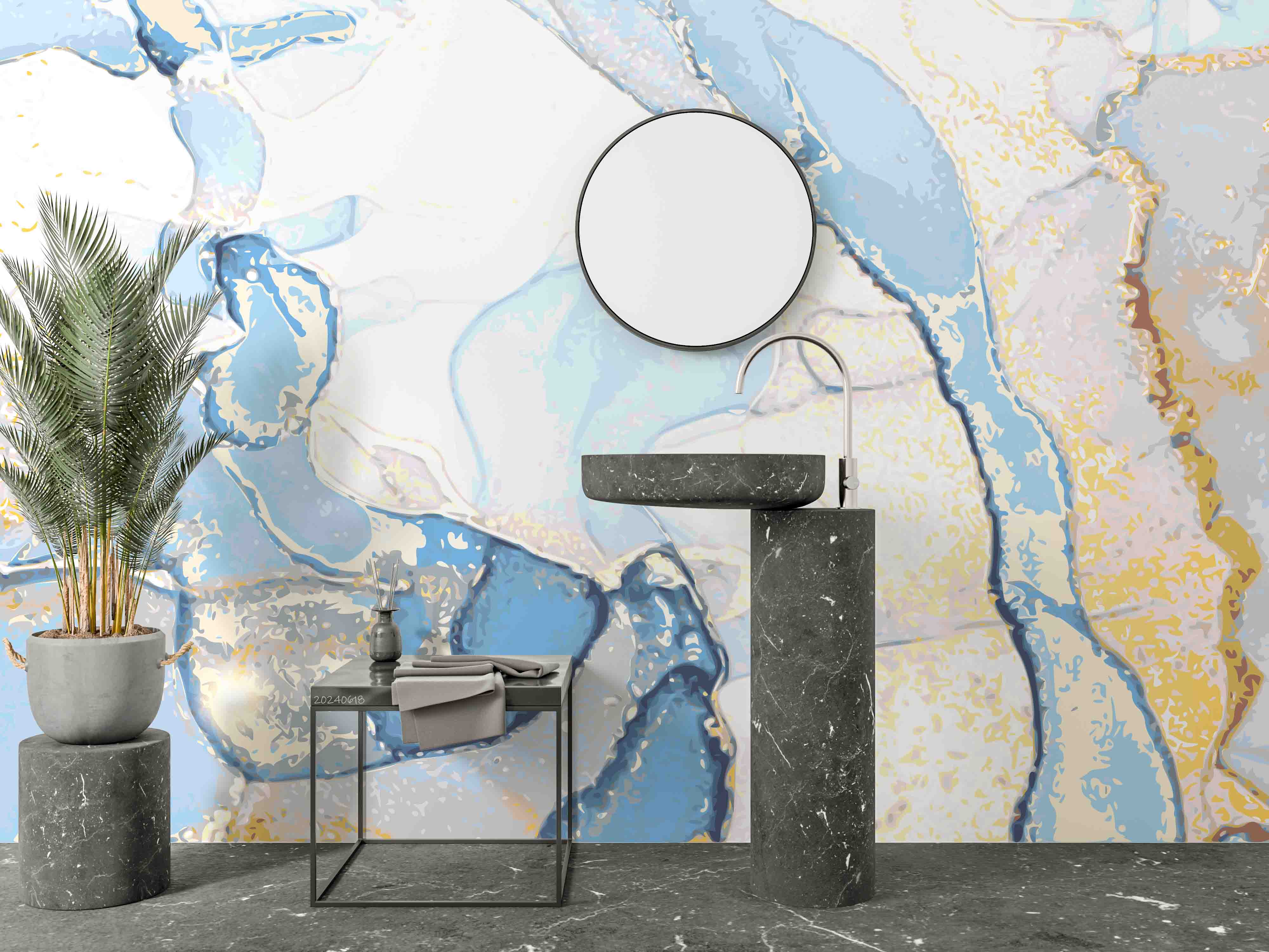 3D Abstract Damaskeen Ellipse Gold Dust Wall Mural Wallpaper YXL 574