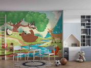 3D Woodland Bear Hedgehog cute woodland animal illustration wall mural wallpaper for nursery - view 4