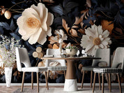 3D Floral Leaves Dark Background Wallpaper Wall Mural Wall Decor Wall Art Wall Sticker Remoable Wallpaper