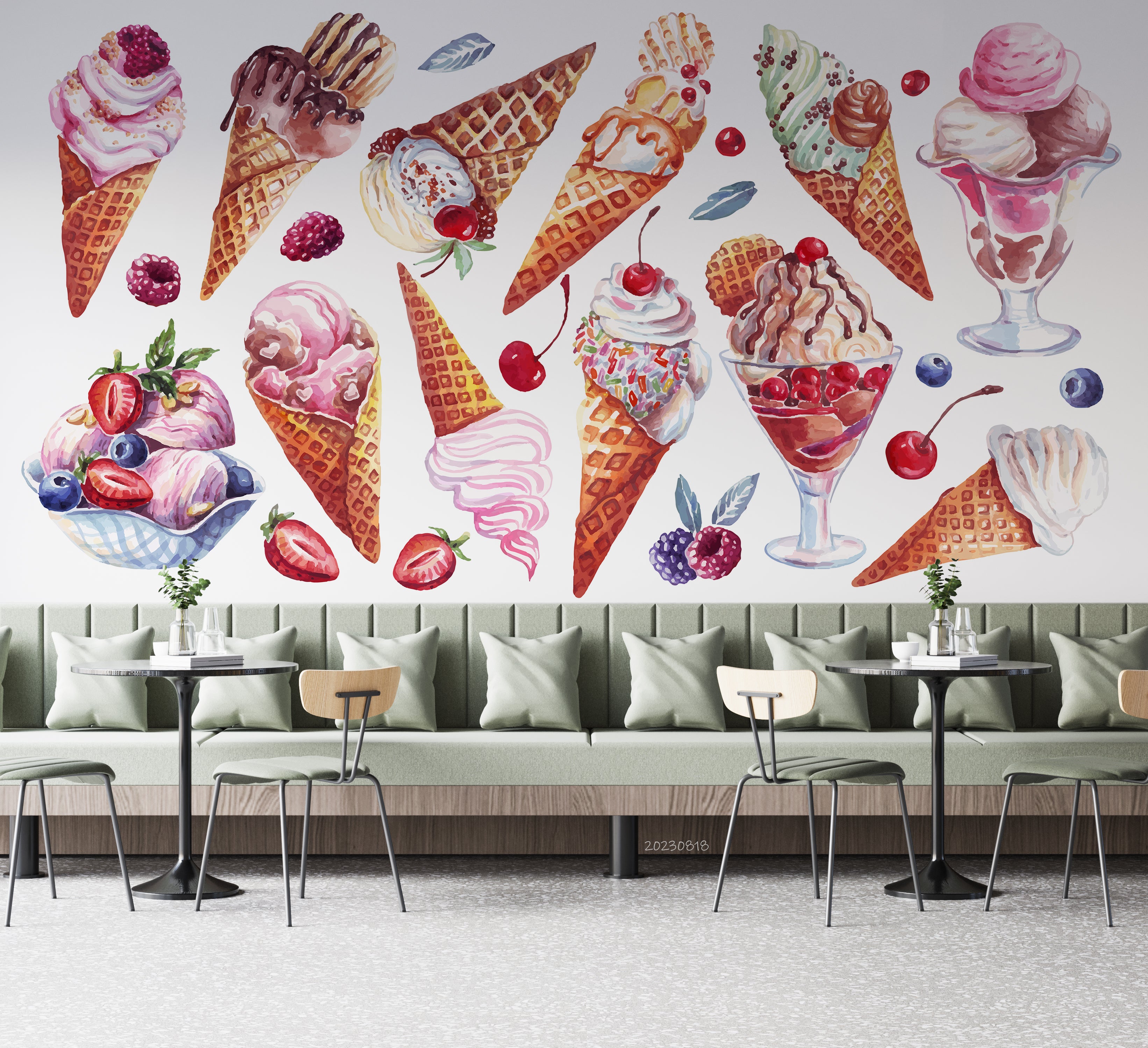 3D Ice Cream Strawberry Cup Wall Mural Wallpaper YXL 2310