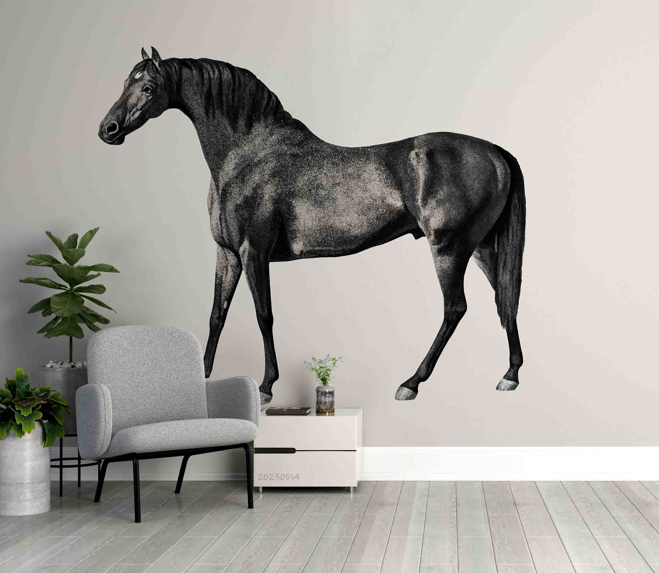 3D Vintage Illustration George Stubbs Drawing Horse Wall Mural Wallpaper GD 5335- Jess Art Decoration