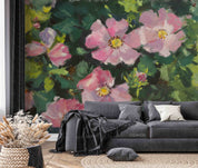 3D Pink Floral Green Leaves Oil Painting Wallpaper Wall Mural Wall Decor Wall Art Wall Sticker Remoable Wallpaper LQH 34