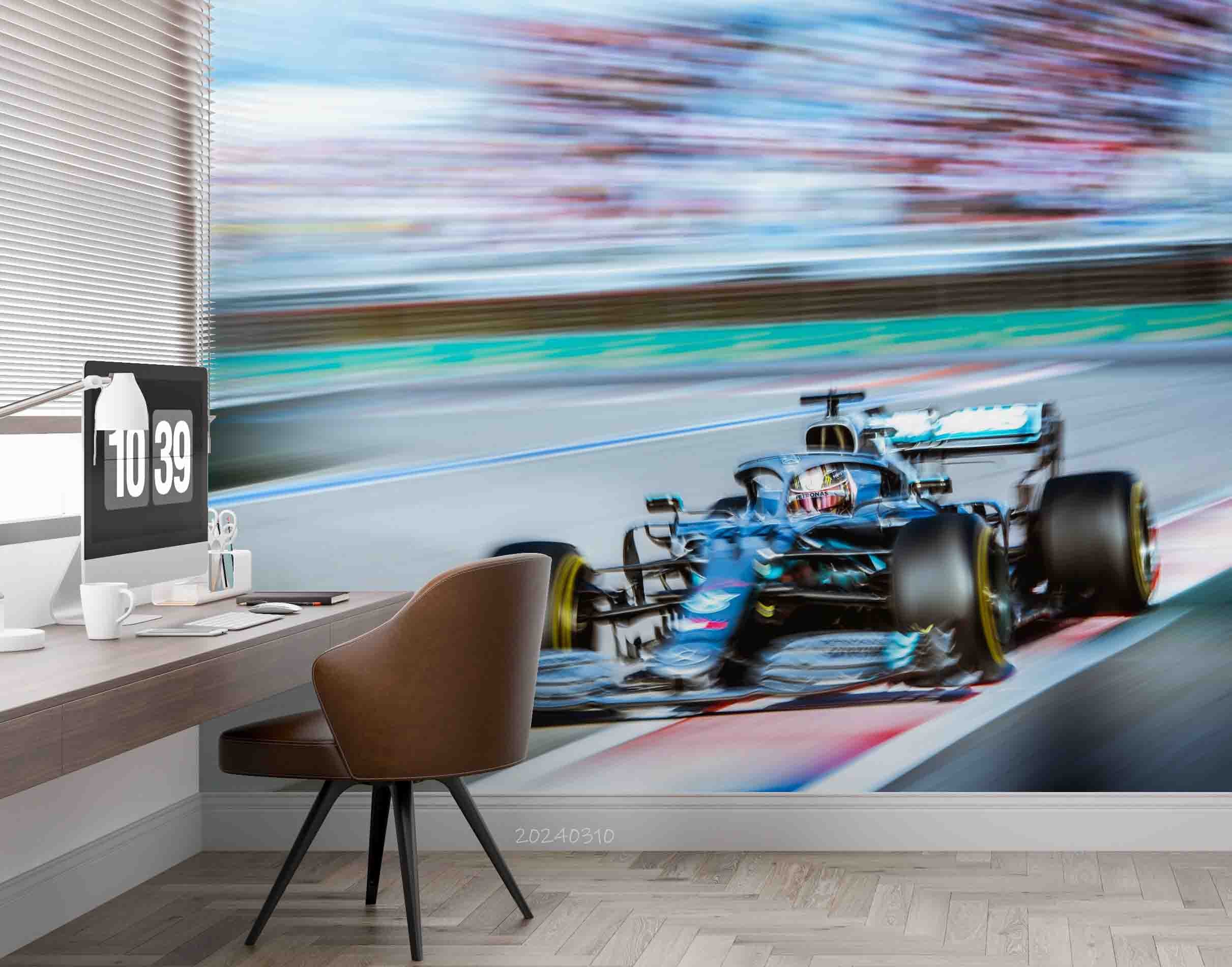 3D F1 Blue Formula One Racing Wallpaper Wall Mural Wall Decor Wall Art Wall Sticker Remoable Wallpaper