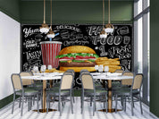 3D Restaurant Snack Bar Diner Fast Food Hamburger Chips Wall Mural Wallpaper 15