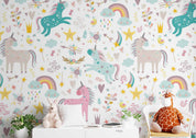 3D Cartoon Unicorn Cloud Rain Star Bird Wall Mural Wallpaper GD 4715- Jess Art Decoration