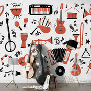 3D Pattern Guitar Piano Drum Trumpet Black Croci Wall Mural Wallpaper YXL 11- Jess Art Decoration