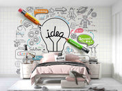 3D Light Bulb Idea Concept Doodle Icon Set Wall Mural Wallpaper GD 4536- Jess Art Decoration