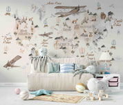 3D Animal World Aircraft Hydrogen Balloon Penuins Wall Mural Wallpaper YXL 2530
