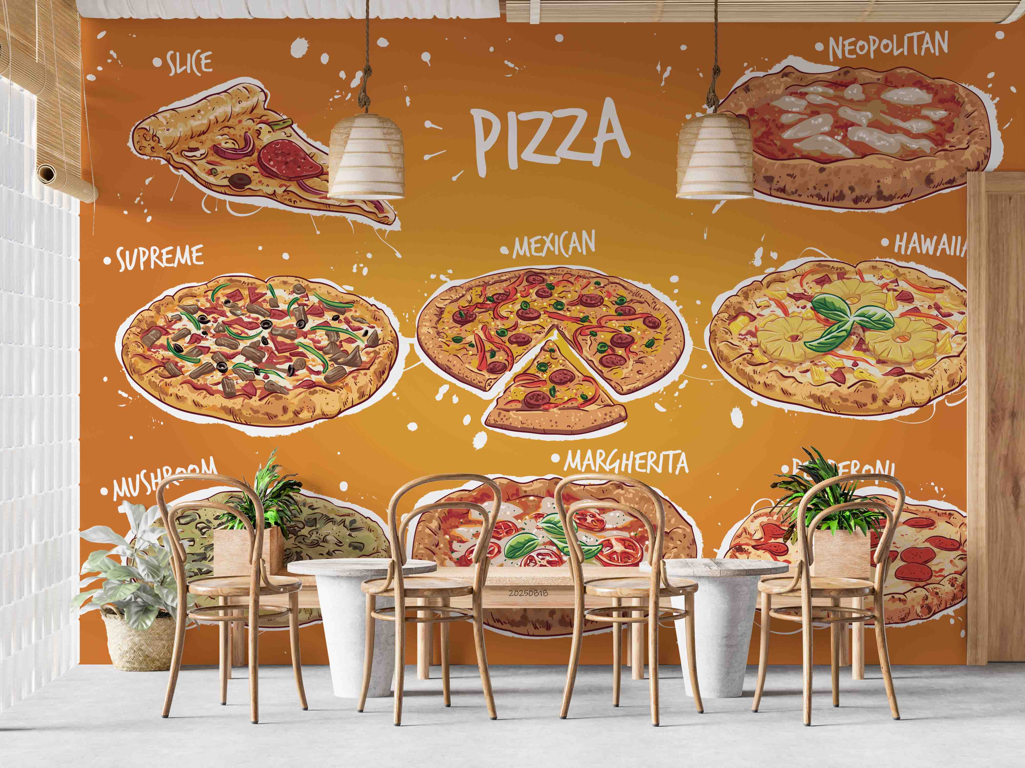 3D Restaurant Snack Bar Diner Fast Food Pizza Wall Mural Wallpaper 64