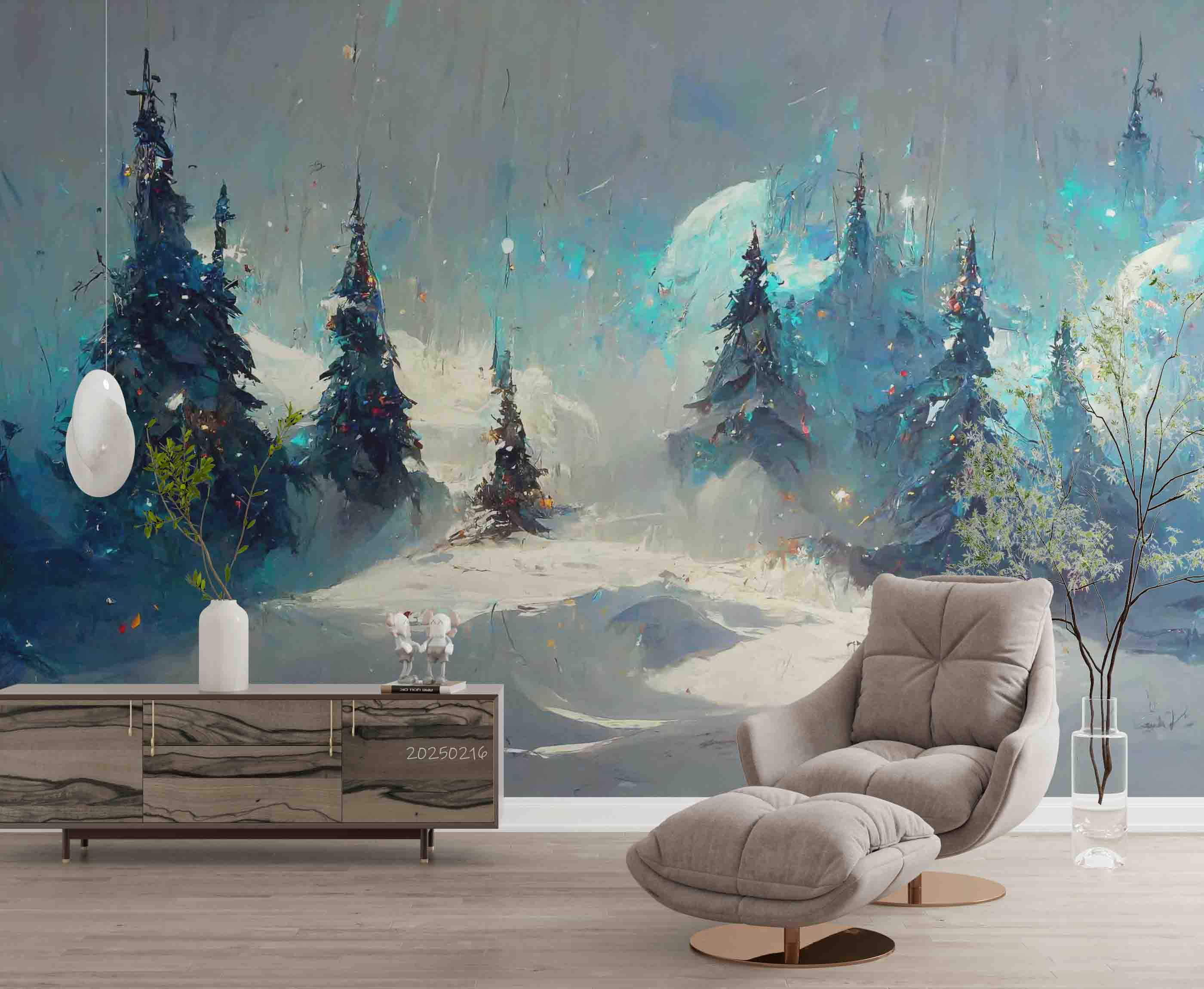 3D Winter Pine Forest Landscape Oil Painting Wallpaper Wall Mural Wall Decor Wall Art Wall Sticker Remoable Wallpaper LQH