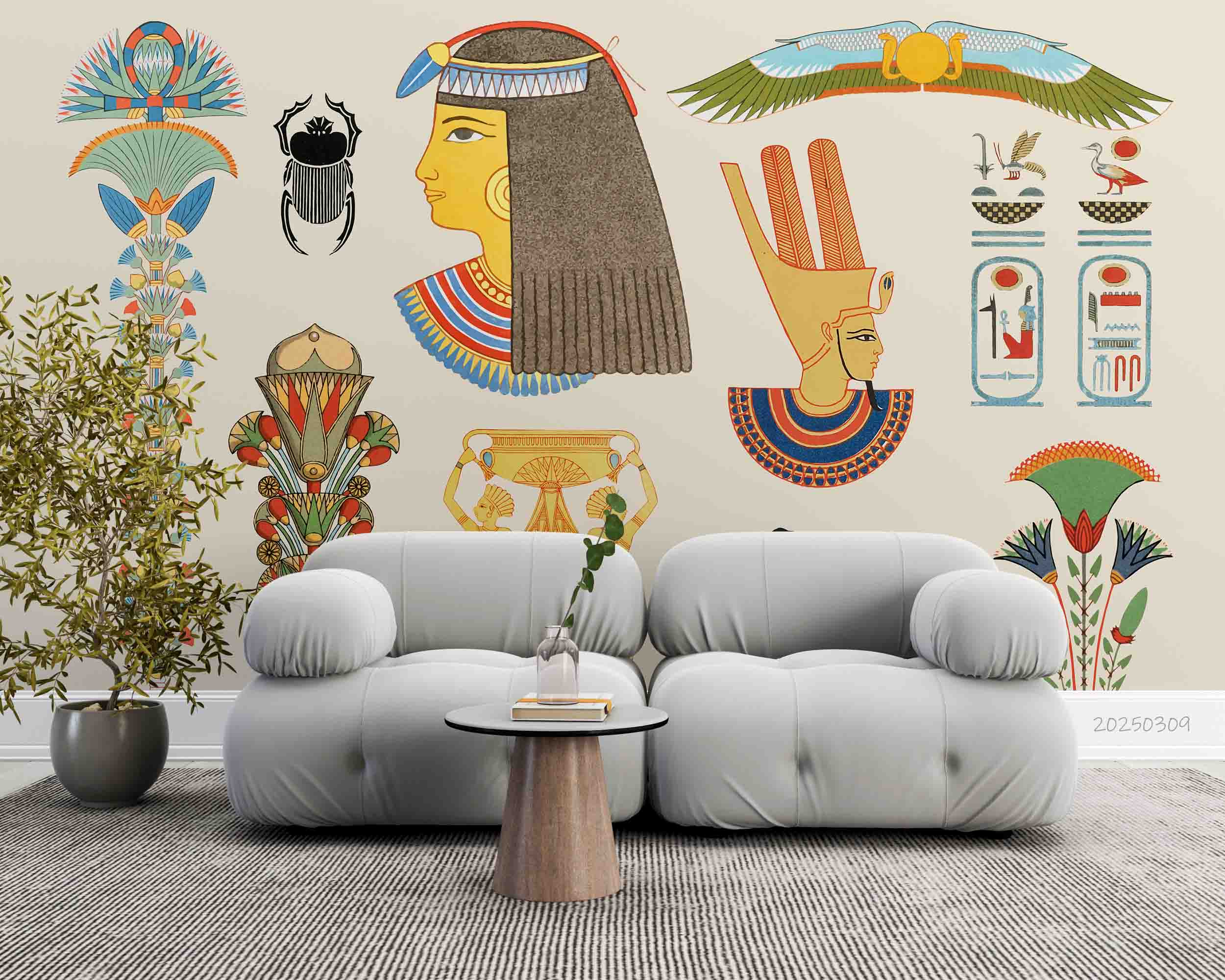 3D Ancient Egypt Pattern Egyptian Hieroglyphic Symbols Wallpaper Wall Mural Wall Decor Wall Art Wall Sticker Remoable Wallpaper LQH