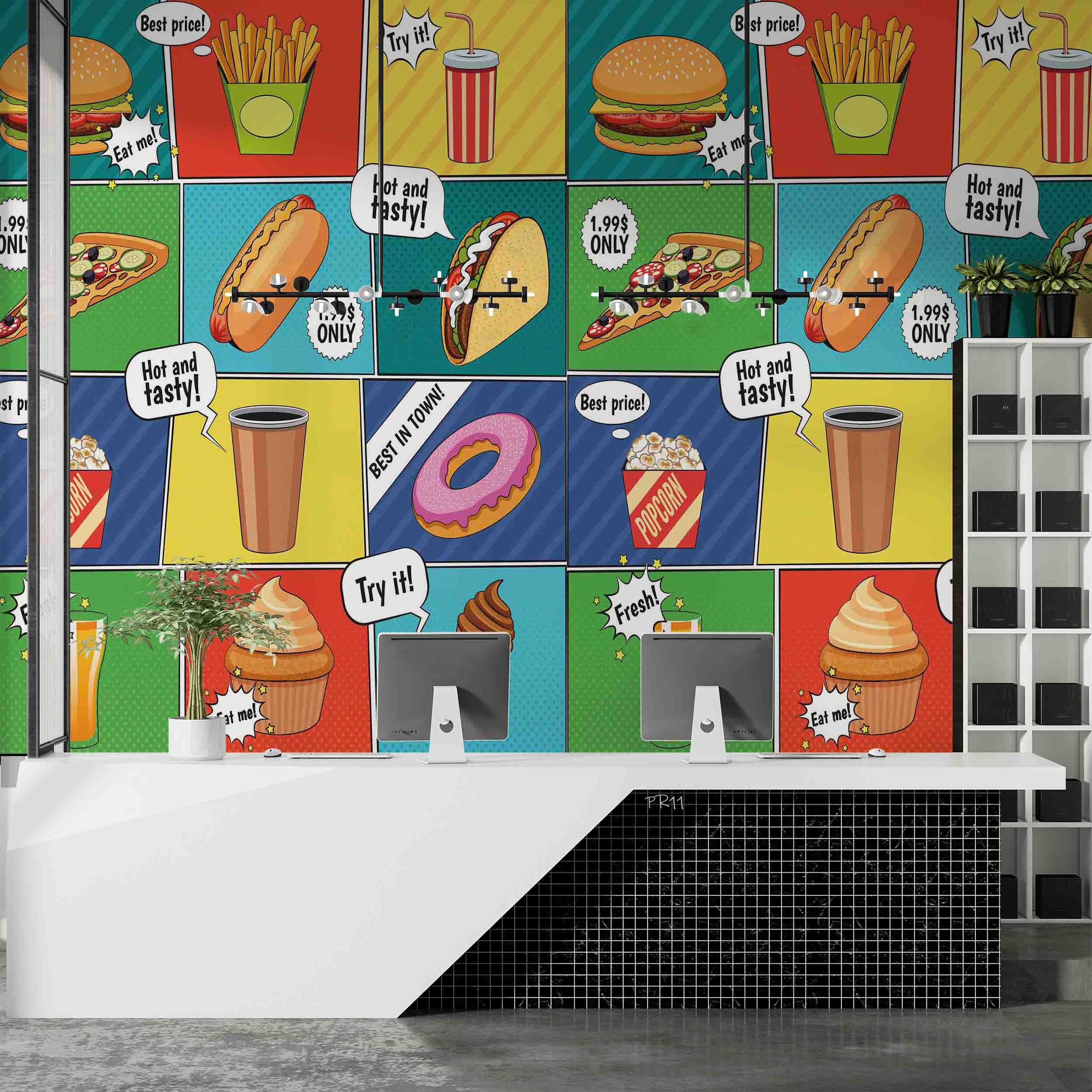 3D Fast Food Comic Colorful Background Advertising Poster Wall Mural Wallpaper GD 4905- Jess Art Decoration