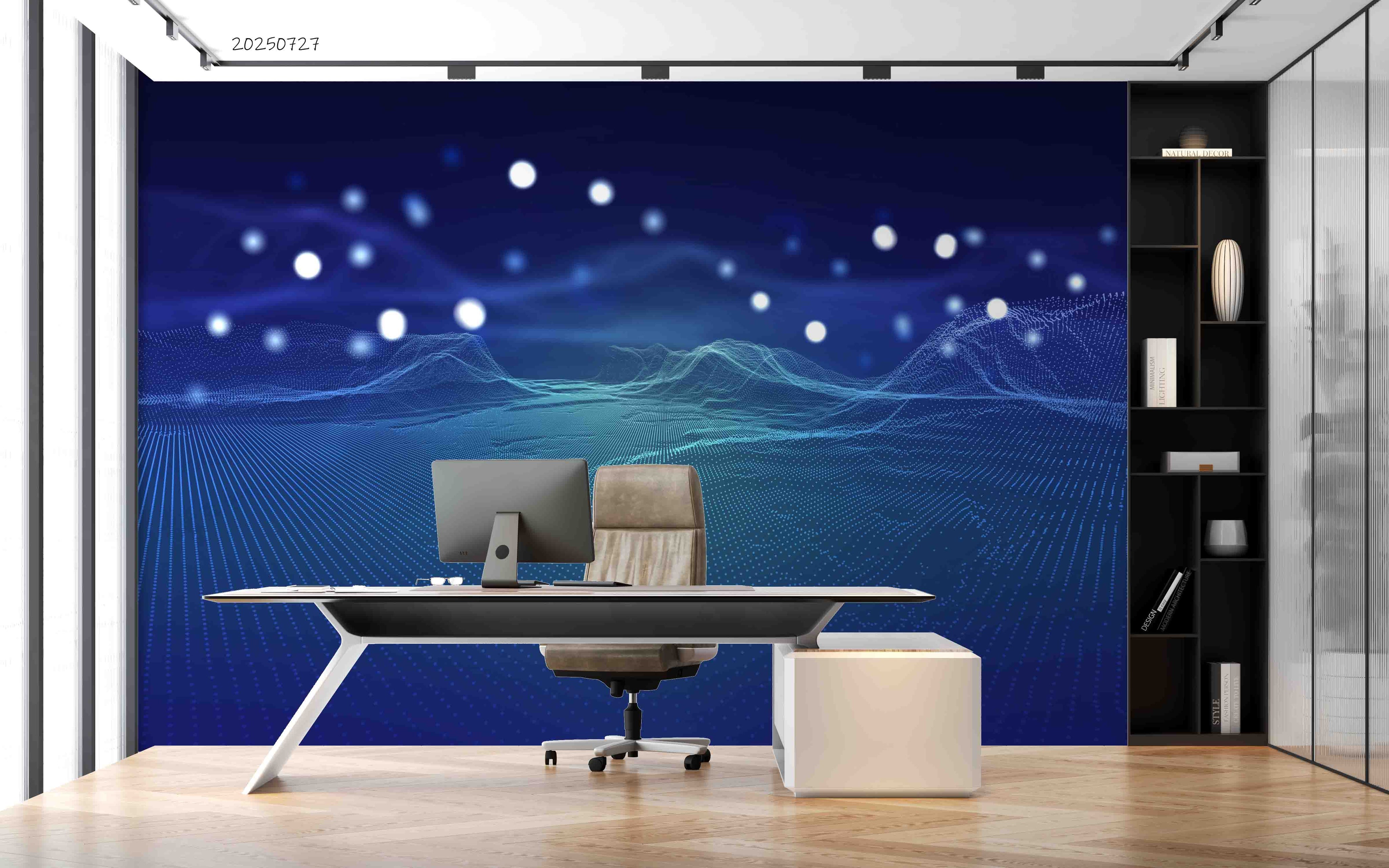 3D Office Business Commerce Technology Blue Modern Wall Mural Wallpaper 59