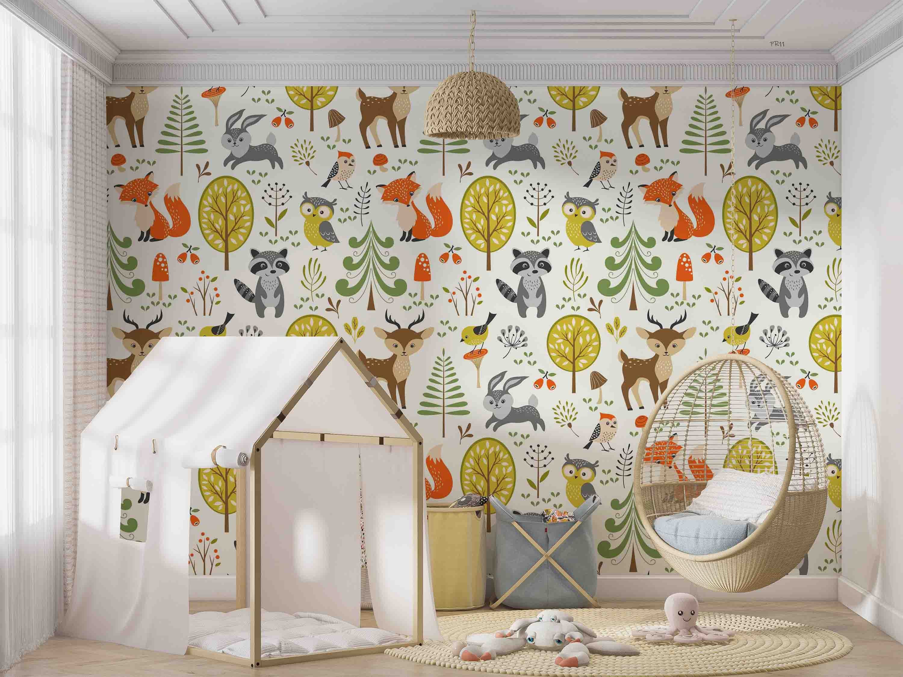 3D Cartoon Forest Animal Kids Wall Mural Wallpaper GD 4882- Jess Art Decoration