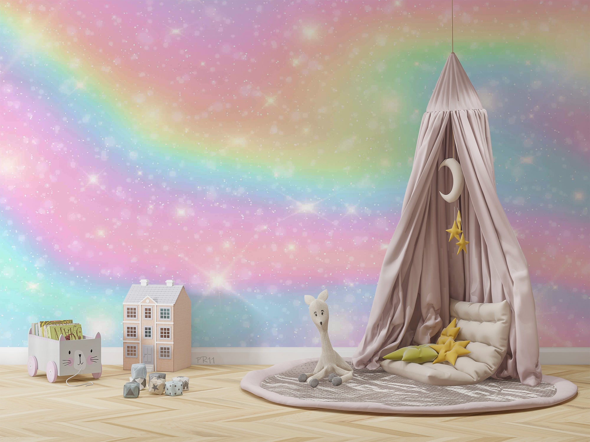 3D Rainbow Twinkle Stars soft rainbow star mural wall mural wallpaper for nursery - view 4