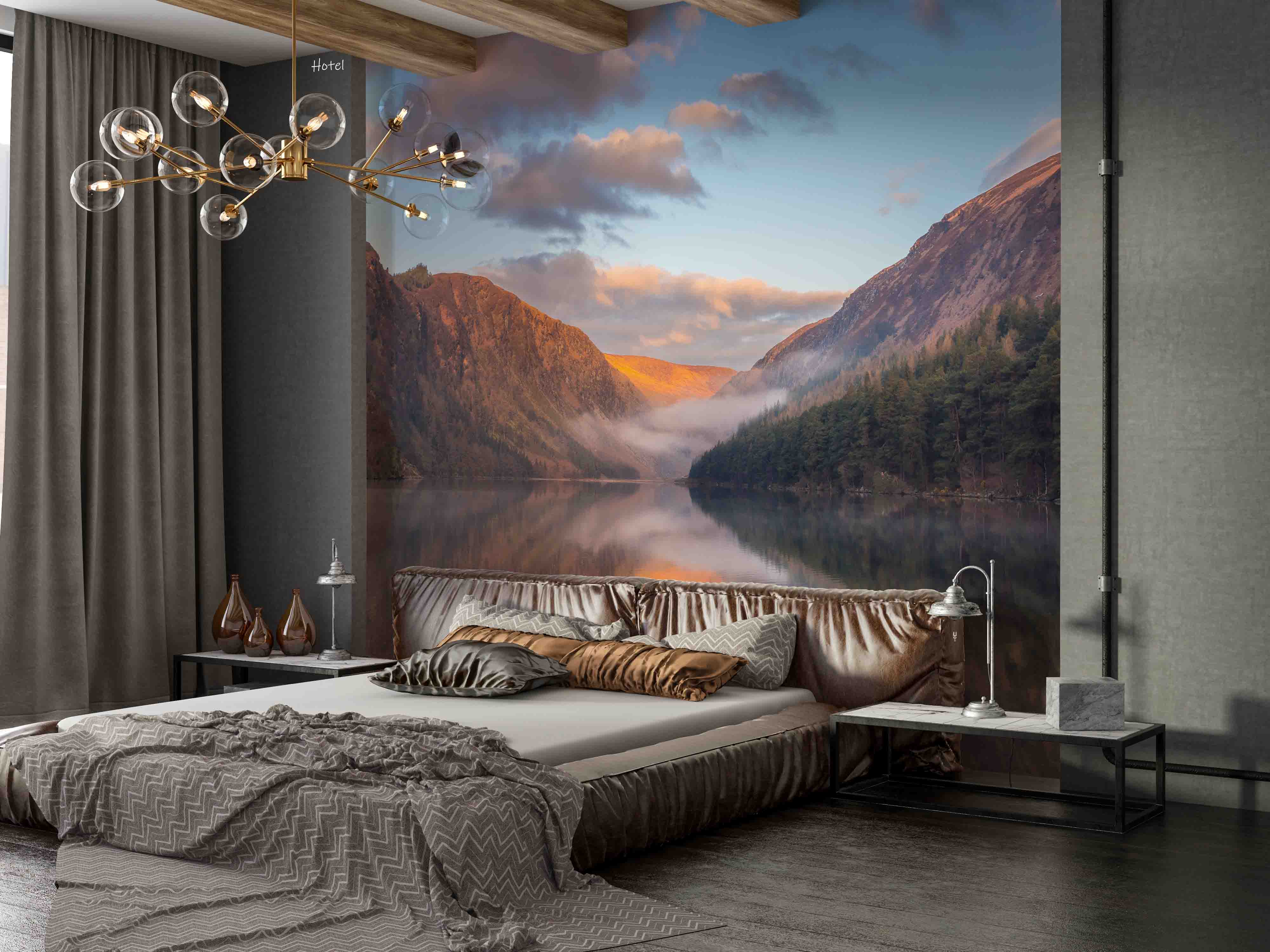 3D Hotel Inn Motel Hostel Resort Manor Scenery Lake Mountains Wall Mural Wallpaper 6