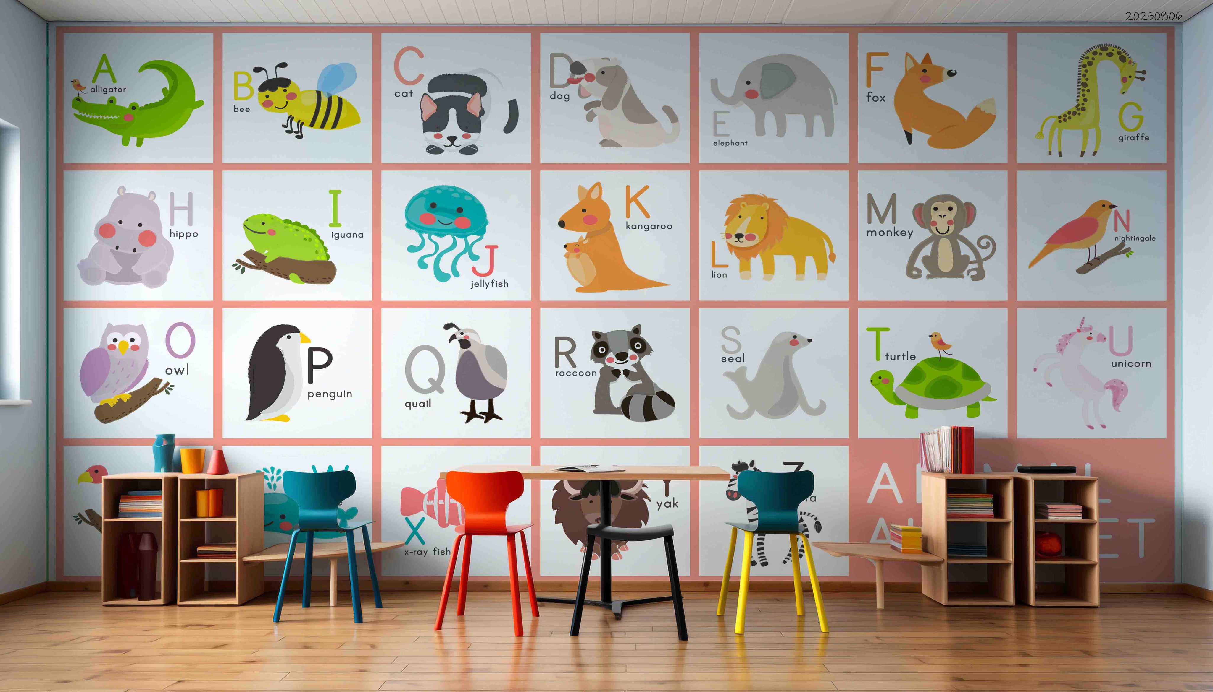 3D Childcare Nursery School Cartoon Kids Animals Letters Wall Mural Wallpaper JN