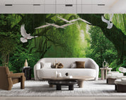 3D Forest Green Trees Path Sunshine Pigeon Wall Mural Wallpaper GD 4812- Jess Art Decoration