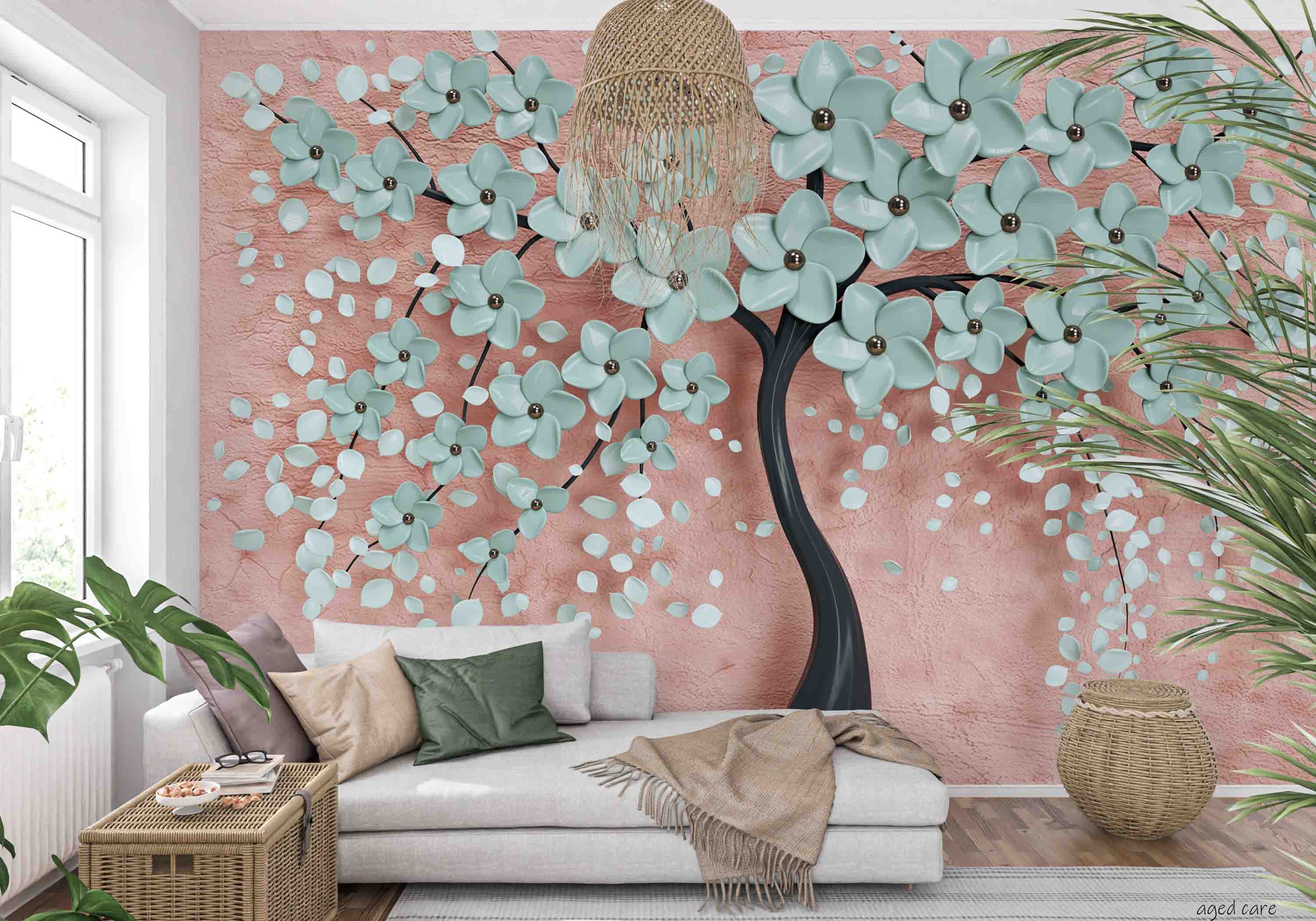 3D Aged Care Retirement Home Gerocomium Rest Home Floral Tree Wall Mural Wallpaper 27