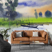 3D Oil Painting Tree Sea Grassland Ship Wall Mural Wallpaper YXL 139