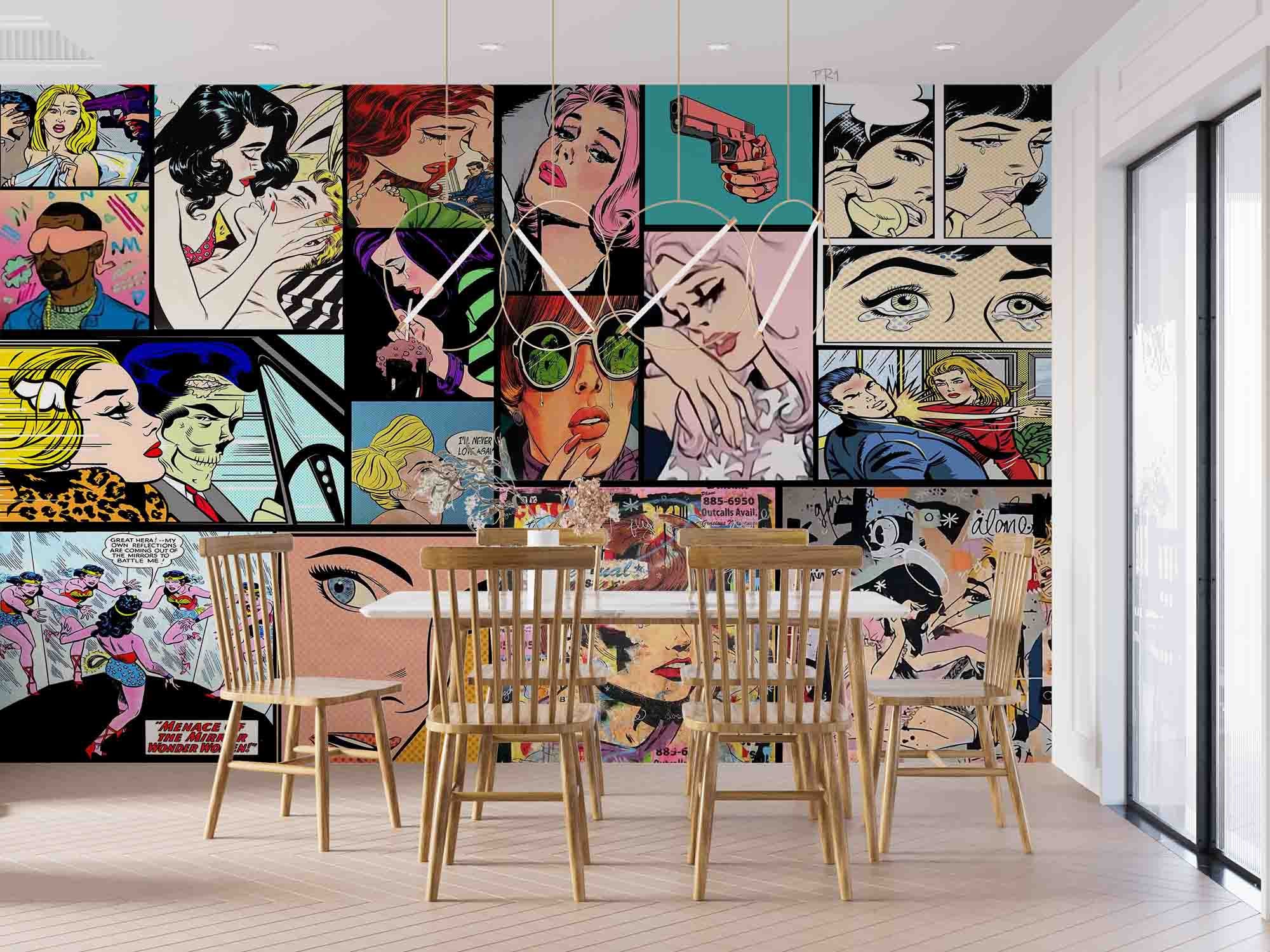 Retro Graffiti Magazine Illustration Wallpaper urban graffiti wall mural for teen room, studio or feature wall - view 4