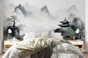 3D Tree Mountain Pavilion Fog Wall Mural Wallpaper YXL 2975