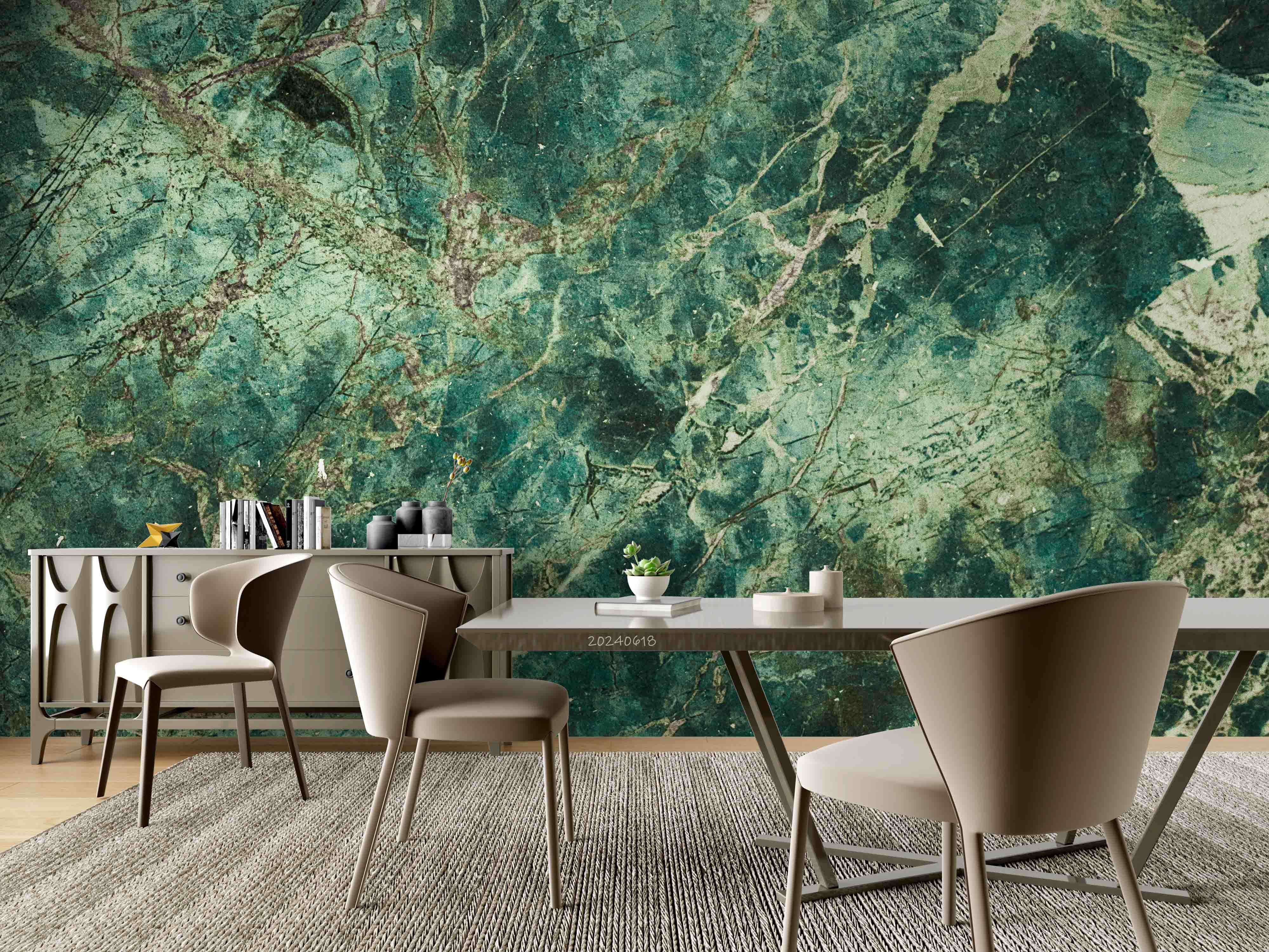 3D Abstract Damaskeen Green Crack Wall Mural Wallpaper YXL 633