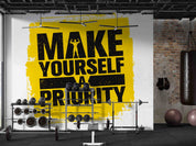 3D Freehand Sketching Weightlifting Gym Yellow Wall Mural Wallpaper YXL 1707