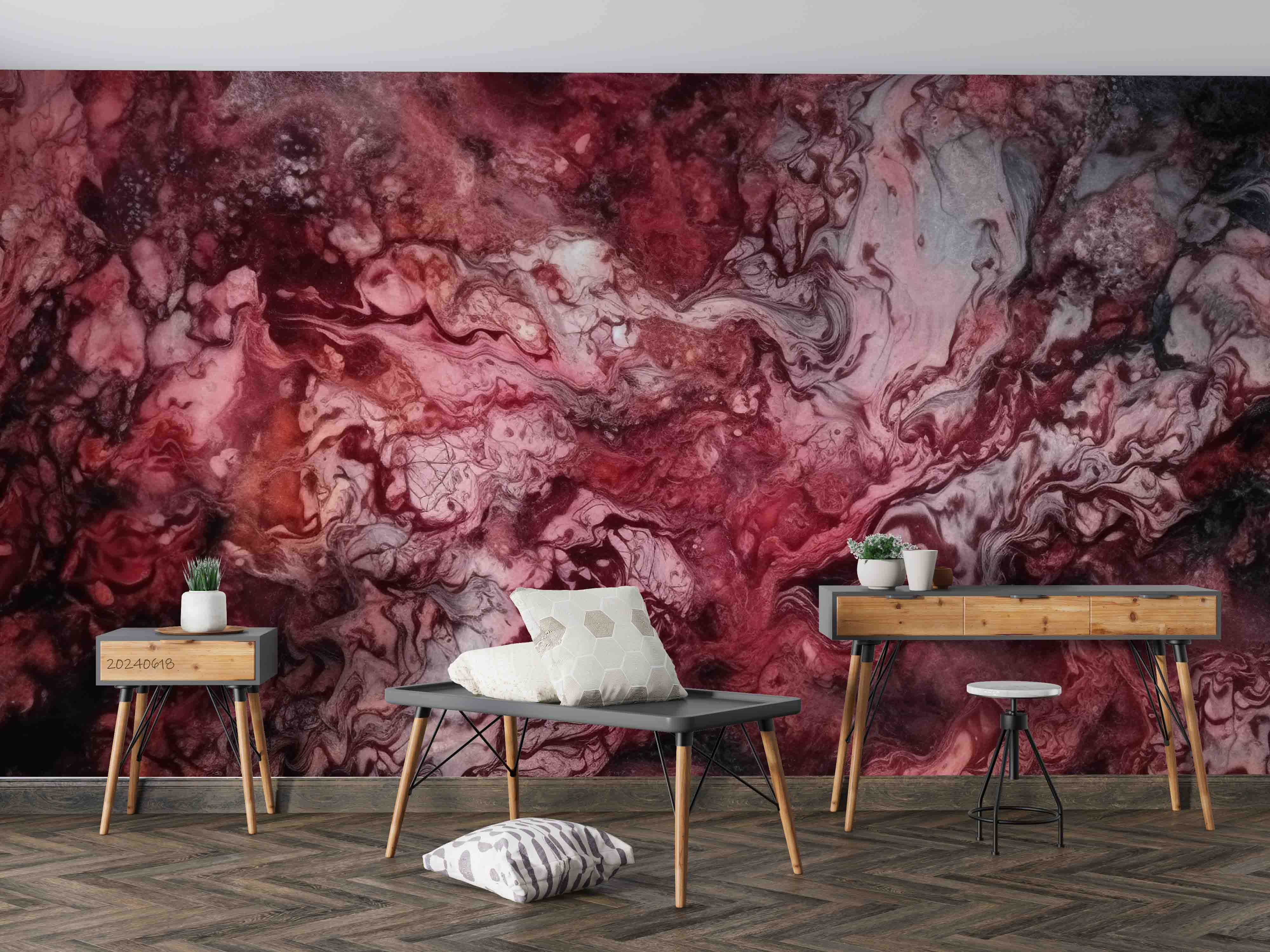 3D Abstract Damaskeen Red Wave Wall Mural Wallpaper YXL 611