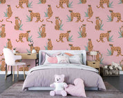3D Tropical Pink Leaf Animal Leopard Wallpaper Wall Mural Wall Decor Wall Art Wall Sticker Remoable Wallpaper LQH 18