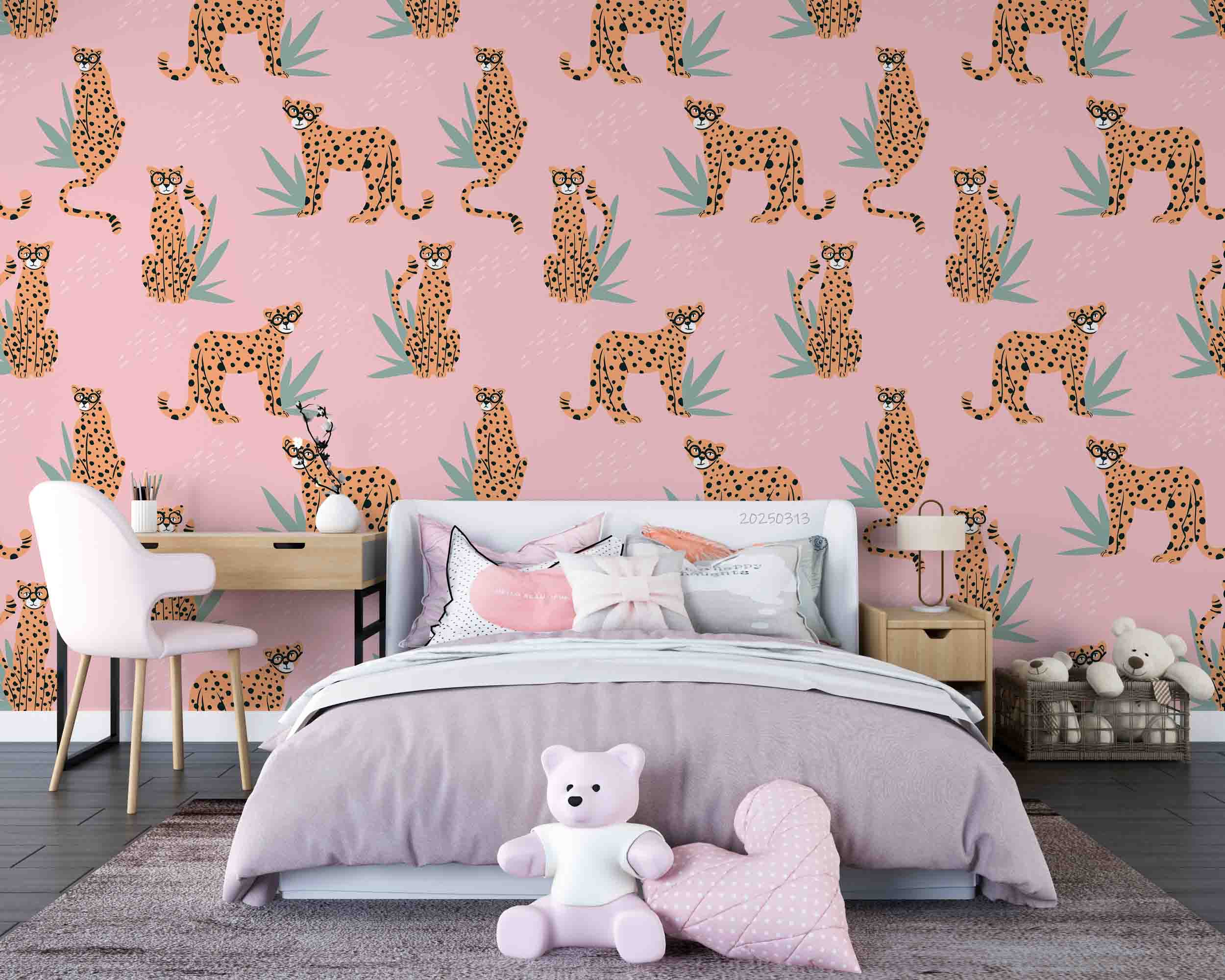 3D Tropical Pink Leaf Animal Leopard Wallpaper Wall Mural Wall Decor Wall Art Wall Sticker Remoable Wallpaper LQH 18