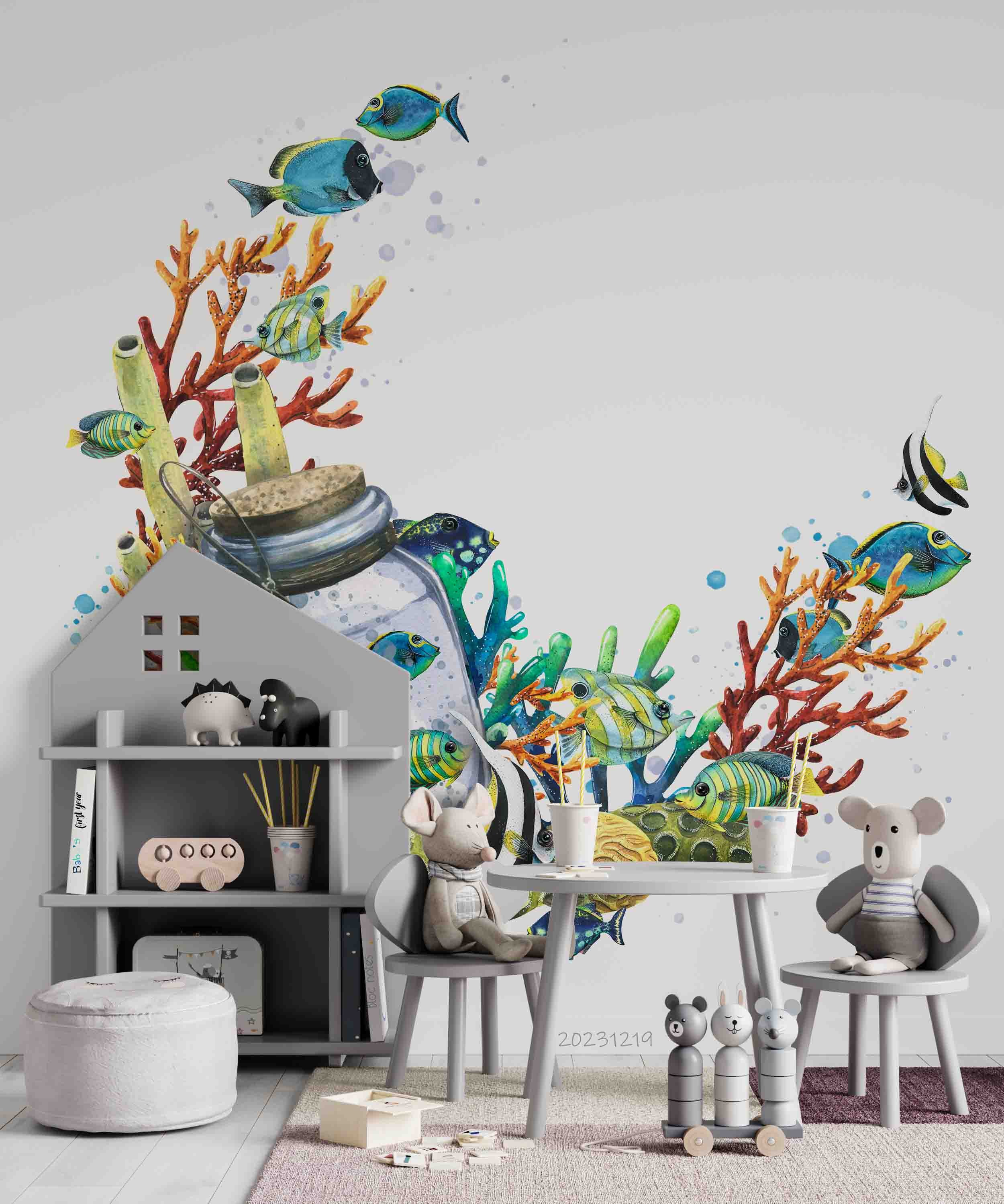 3D Animal Fish Coral Bottle Dot Sea Wall Mural Wallpaper YXL 35