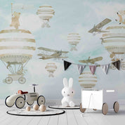 3D Hydrogen Balloon Aircraft Sky Cloud Wall Mural Wallpaper YXL 402