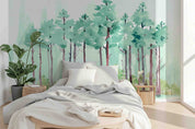3D Green Watercolor Forest Wall Mural Wallpaper 360