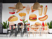 3D Hamburger Chips Ice Cream Pizza Chicken Leg Wall Mural Wallpaper YXL 269